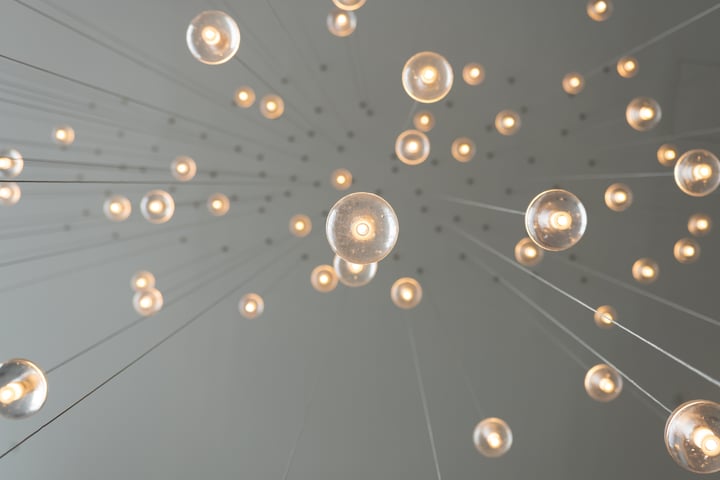 A photo of illuminated lightbulbs